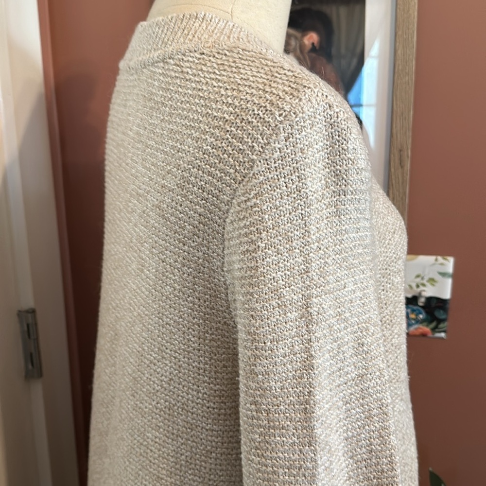 J. Jill V-neck long sleeve oatmeal heather cotton blend ribbed trim M sweater - Picture 6 of 13